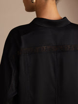 [أسود] SilkSilky-SA Long Sleeve Lapel Collar بلوزة 005