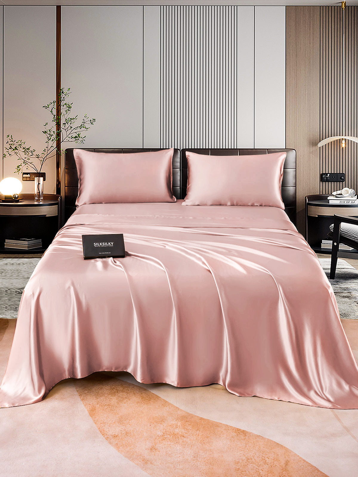 SilkSilky SA 22Momme الحرير الخالص Bedding Set الورديالأرجواني 001