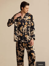 [التنين الأسود] SilkSilky-SA Long Sleeve Lapel Collar بيجامة رجالية 003