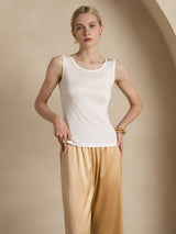 [أبيض] SilkSilky-SA Sleeveless Round Neck تي شيرت نسائية 005