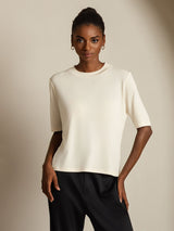 [اللون البيج] SilkSilky-SA Half Sleeve Crew Neck تي شيرت نسائية 006