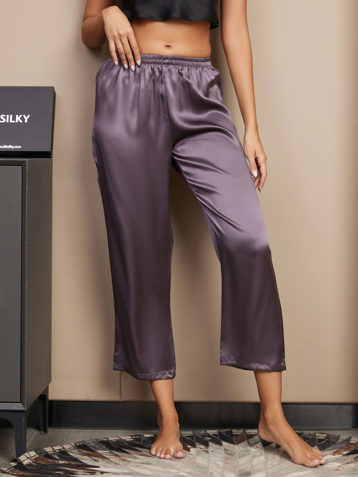 [رمادي أرجواني] SilkSilky-SA الحرير الخالص Womens Sleep Bottoms 003