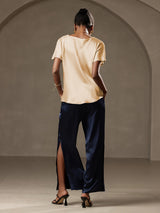 [شامبانيا] SilkSilky-SA Short Sleeve Boat Neck تي شيرت نسائية 009