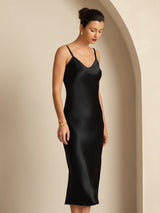 [أسود] SilkSilky-SA Sleeveless V Neck فساتين نسائية 003