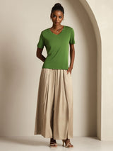 [أخضر] SilkSilky-SA Short Sleeve V Neck تي شيرت نسائية 009