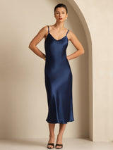 [أزرق غامق] SilkSilky-SA Sleeveless V Neck فساتين نسائية 003