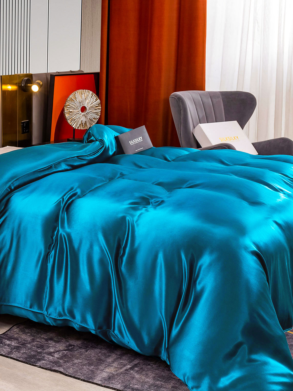 SilkSilky SA 22Momme الحرير الخالص Duvet Cover المياهالخضراء 004