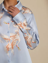 [أزرق فاتح] SilkSilky-SA Long Sleeve Lapel Collar بلايز نسائية 006