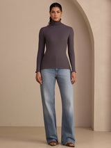[الرمادي الداكن] SilkSilky-SA Long Sleeve Turtle Neck تي شيرت نسائية 005