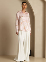 [لون القرنفل] SilkSilky-SA Long Sleeve Lapel Collar بلايز نسائية 005