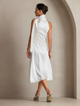 [أبيض] SilkSilky-SA Sleeveless Tie Neck فساتين نسائية 002