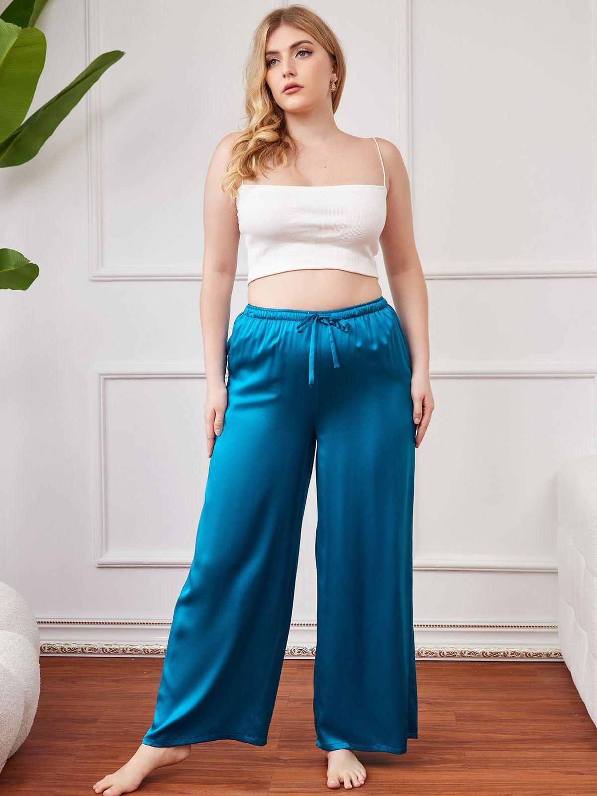 SilkSilky SA الحرير الخالص Plus Size Womens Pants المياهالخضراء 003