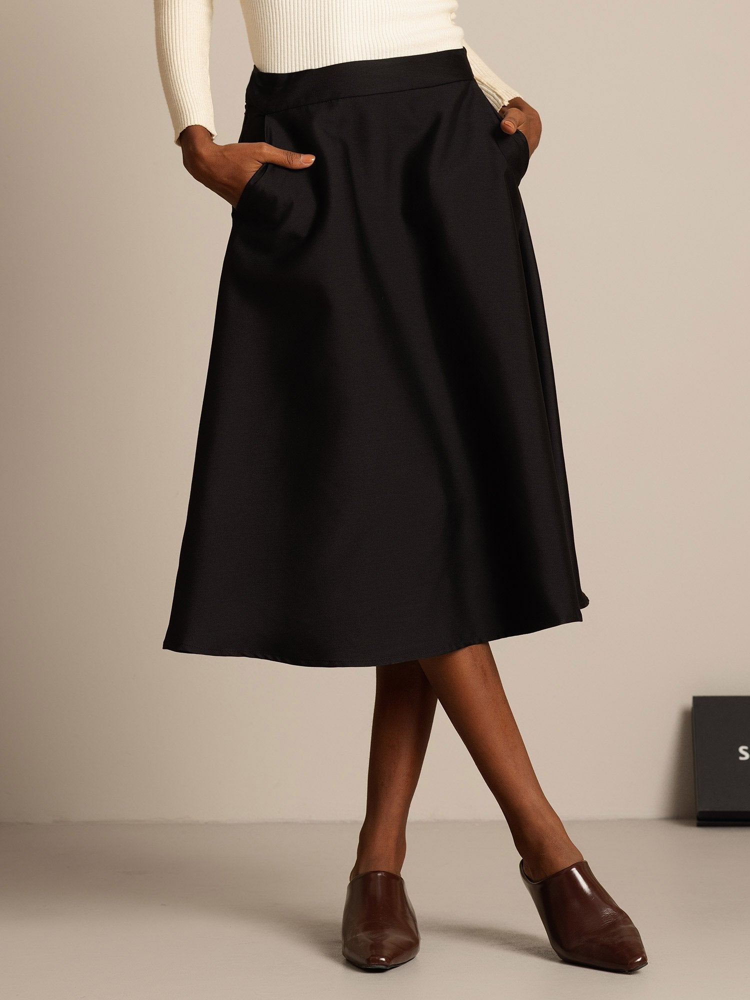 [أسود] SilkSilky-SA 32Momme الحرير Skirt 001,