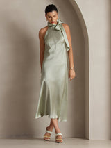 [اخضر فاتح] SilkSilky-SA Sleeveless Tie Neck فساتين نسائية 007