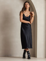 [أسود] SilkSilky-SA Sleeveless V Neck فساتين نسائية 005