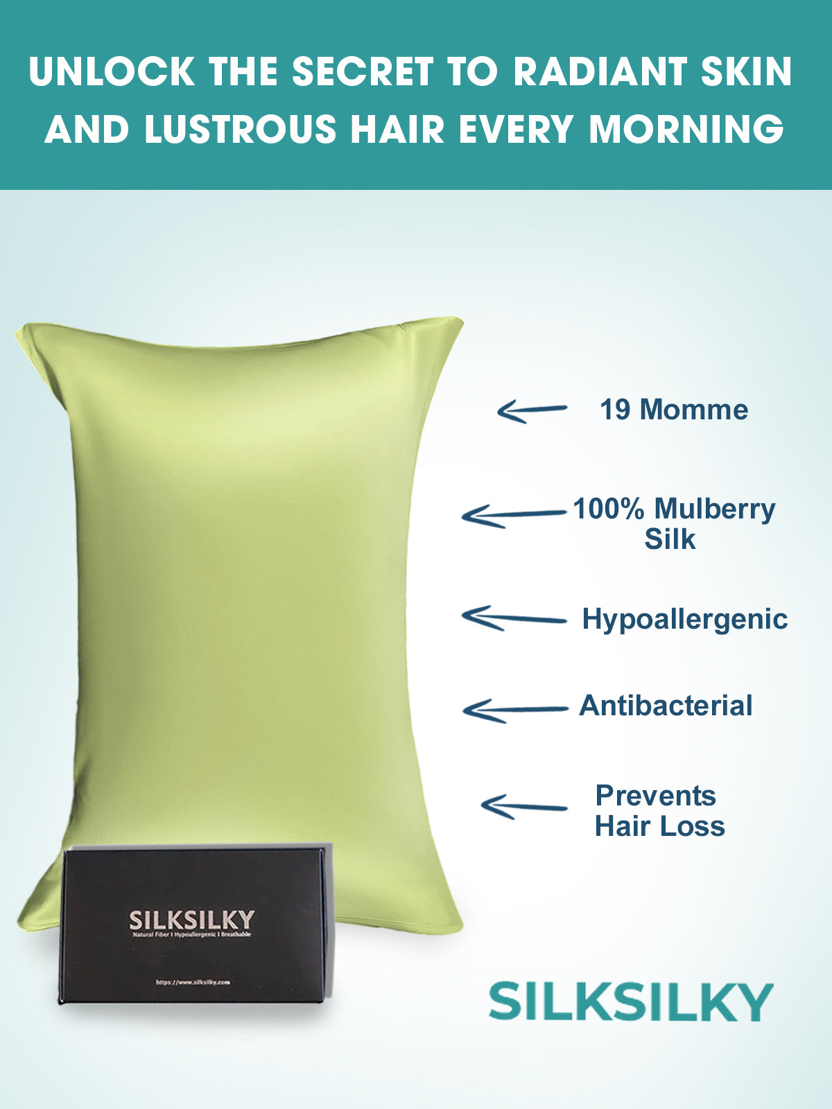 SilkSilky-SA 19Momme الحرير الخالص Pillowcase نعناع 002