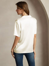 [عاج] SilkSilky-SA Short Sleeve Notch Collar بلايز نسائية 002