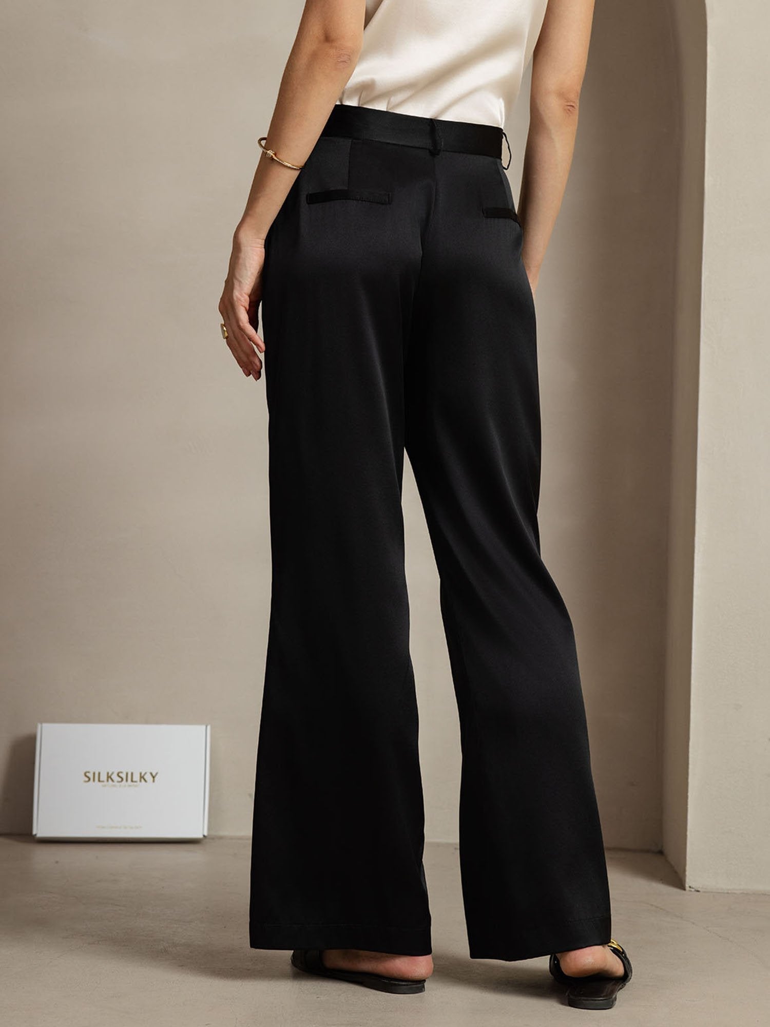 [أسود] SilkSilky-SA 19Momme الحرير Womens Pants 002