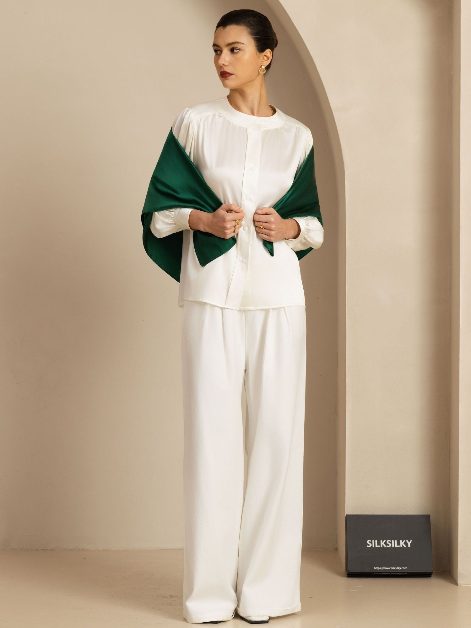 [أخضرغامق] SilkSilky-SA Pure Silk Scarf 003