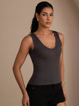 [رمادي] SilkSilky-SA Sleeveless Deep V Neck كامي 004
