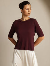 [نبيذ ويندسور] SilkSilky-SA Half Sleeve Crew Neck تي شيرت نسائية 001