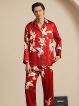 [خمر] SilkSilky-SA Long Sleeve Lapel Collar بيجامة رجالية 006