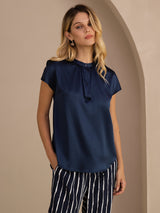 [أزرق غامق] SilkSilky-SA Short Sleeve Split بلوزات نسائية 001