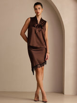 [شوكولاتة داكنة] SilkSilky-SA Sleeveless Tie Neck كامي 006