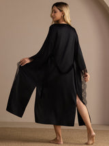 [أسود] SilkSilky-SA 3/4 Sleeve Womens Robe 002