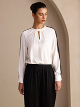 [أبيض] SilkSilky-SA Long Sleeve Keyhole Neck بلوزات نسائية 004
