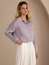 [أرجواني] SilkSilky-SA Long Sleeve Lapel Collar بلوزة 004
