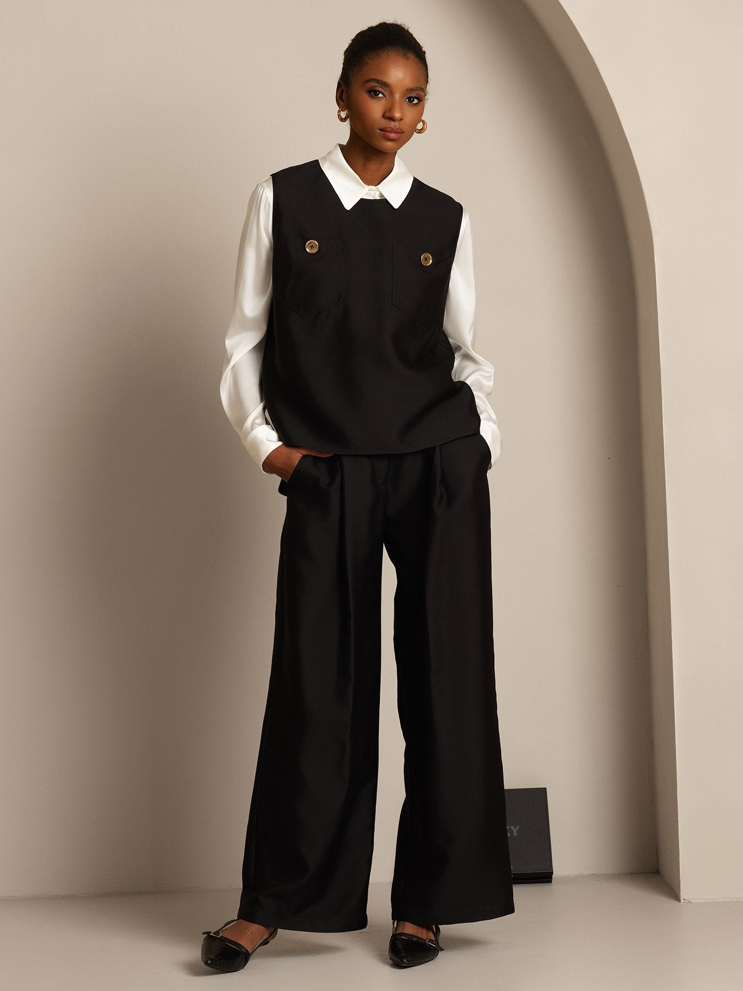 [أسود] SilkSilky-SA 32Momme الحرير Womens Vest 003,