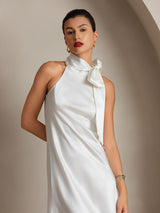 [أبيض] SilkSilky-SA Sleeveless Tie Neck فساتين نسائية 003