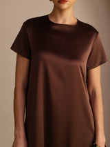 [شوكولاتة داكنة] SilkSilky-SA Short Sleeve Round Neck فساتين نسائية 005