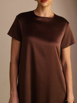 [شوكولاتة داكنة] SilkSilky-SA Short Sleeve Crew Neck فساتين نسائية 005