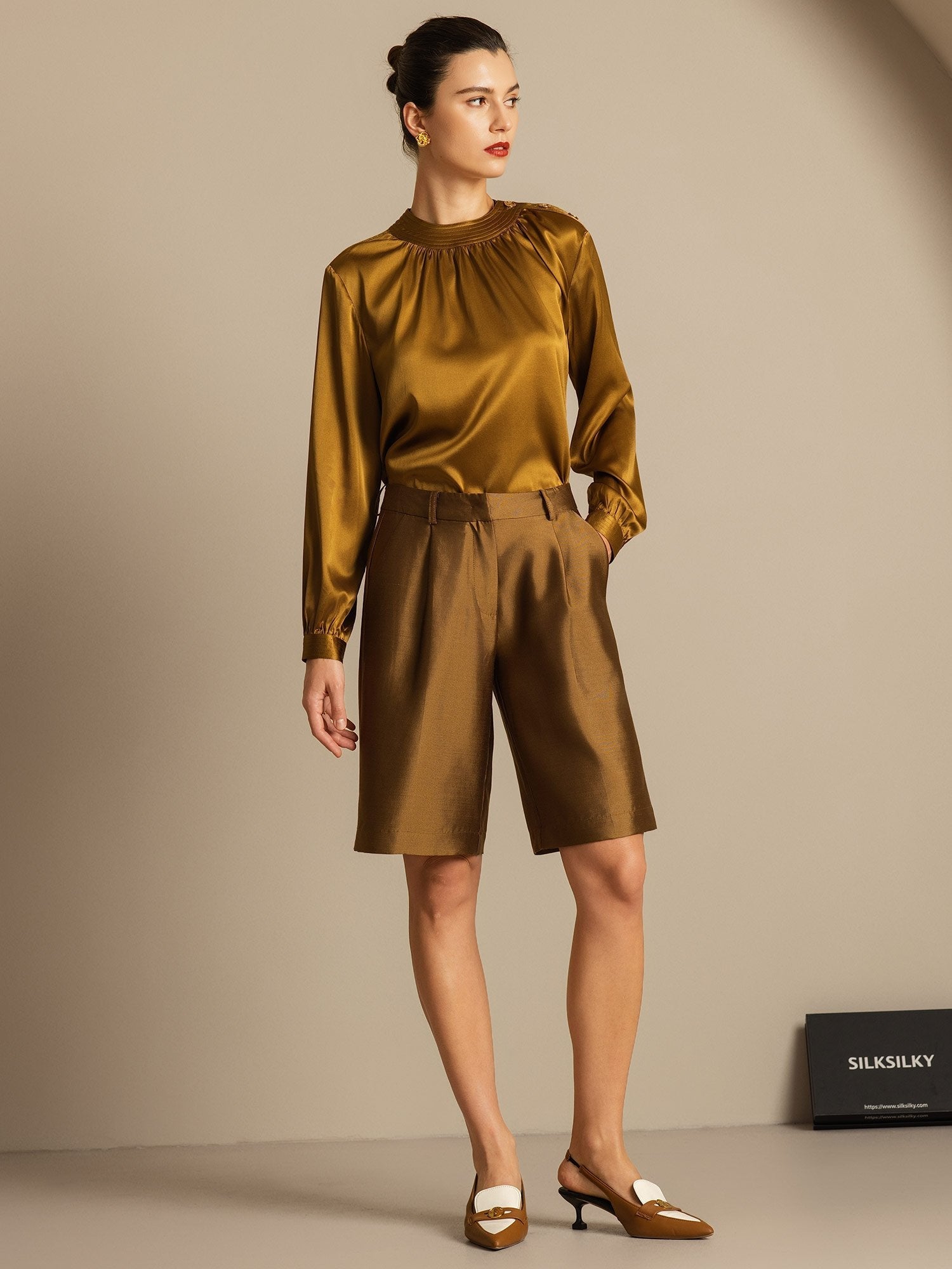 [برونزي] SilkSilky-SA 32Momme الحرير Womens Shorts 008,