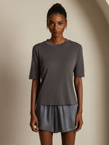 [رمادي] SilkSilky-SA Half Sleeve Crew Neck تي شيرت نسائية 003