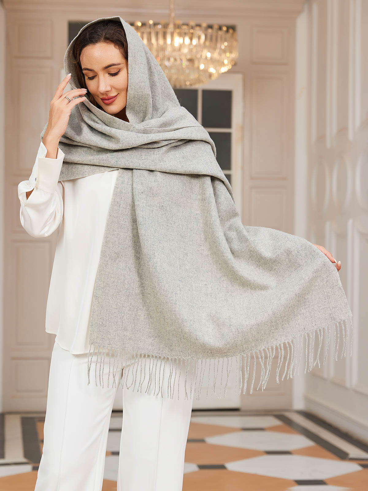 [رمادي فاتح] SilkSilky-SA صوف Scarf 003