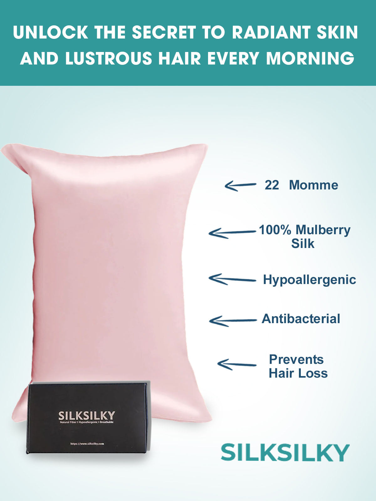 SilkSilky SA 22Momme الحرير الخالص Pillowcase لونالقرنفل 003