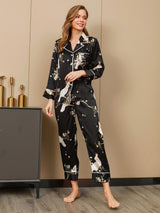 [أسود] SilkSilky-SA الحرير الخالص Womens Pajamas 003