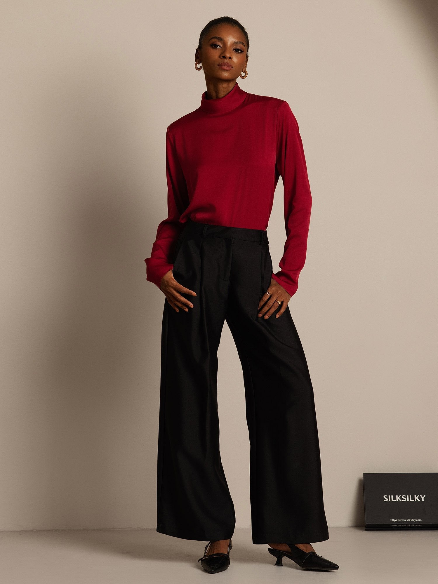 [أسود] SilkSilky-SA 32Momme الحرير Womens Pants 005,