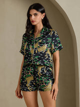 [سيرفال أسود] SilkSilky-SA Short Sleeve Notch Collar طقم بيجامة نسائي 005