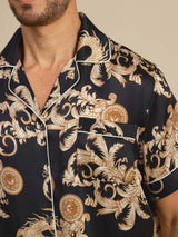 [التنين الأسود] SilkSilky-SA Short Sleeve Lapel Collar بيجامة رجالية 005