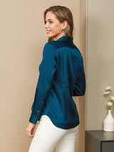 [المياه الخضراء] SilkSilky-SA Long Sleeve Lapel Collar بلايز نسائية 002