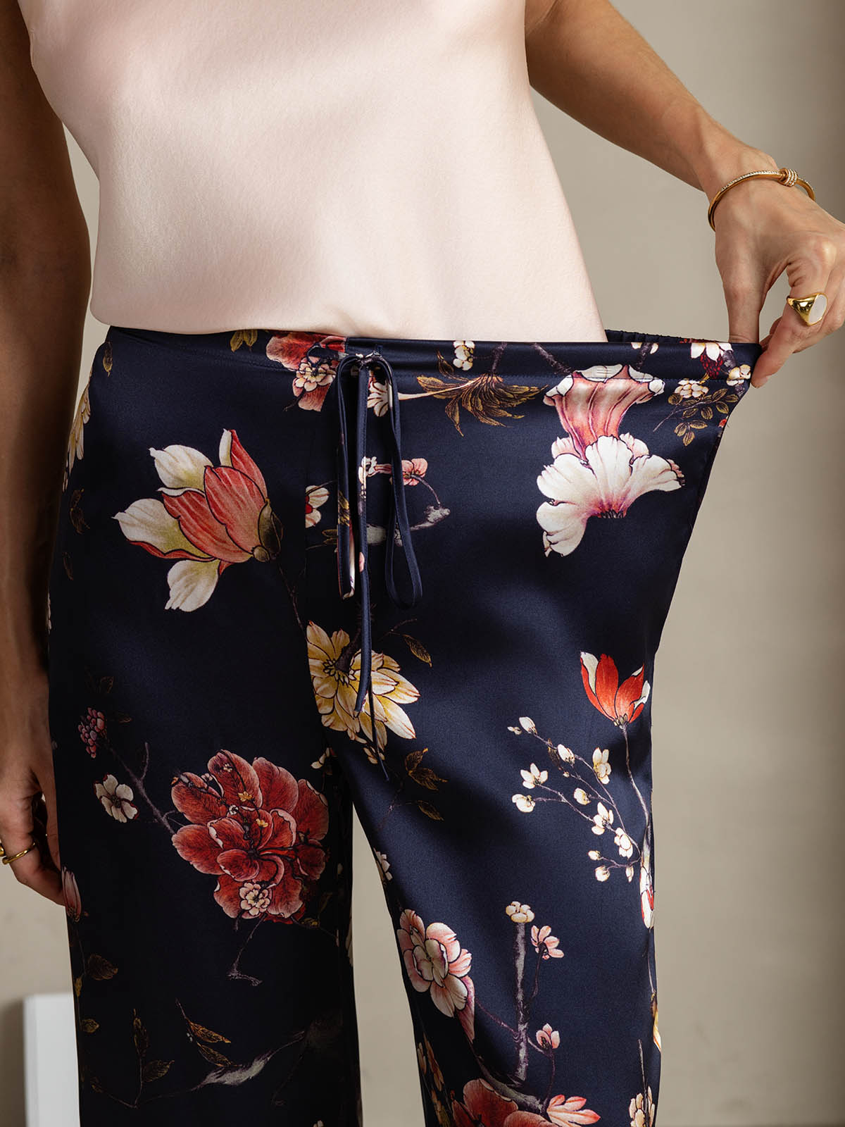 [زهري كحلي] SilkSilky-SA 19Momme الحرير Womens Pants 004