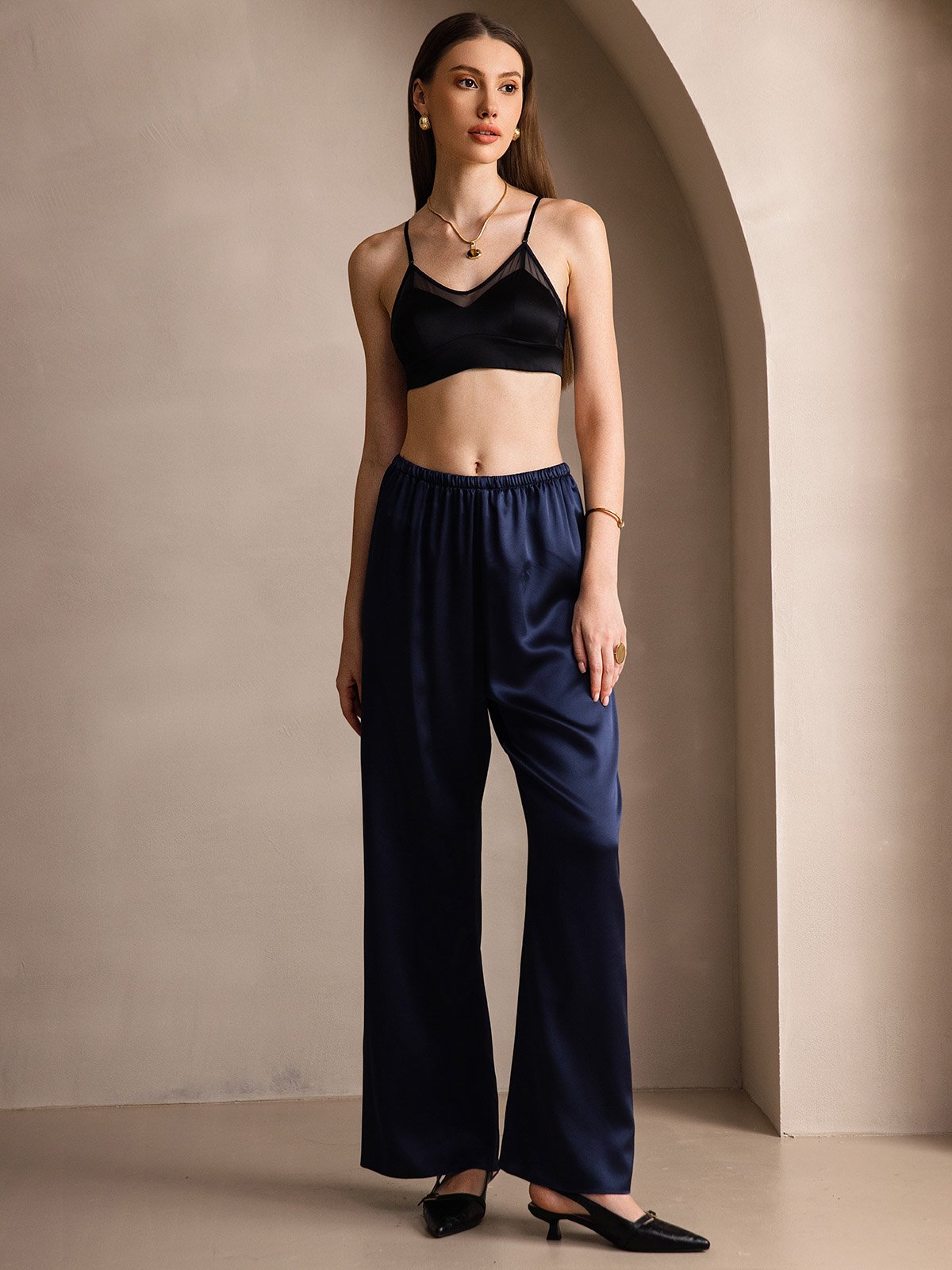 [أزرق غامق] SilkSilky-SA 19Momme الحرير Womens Pants 008