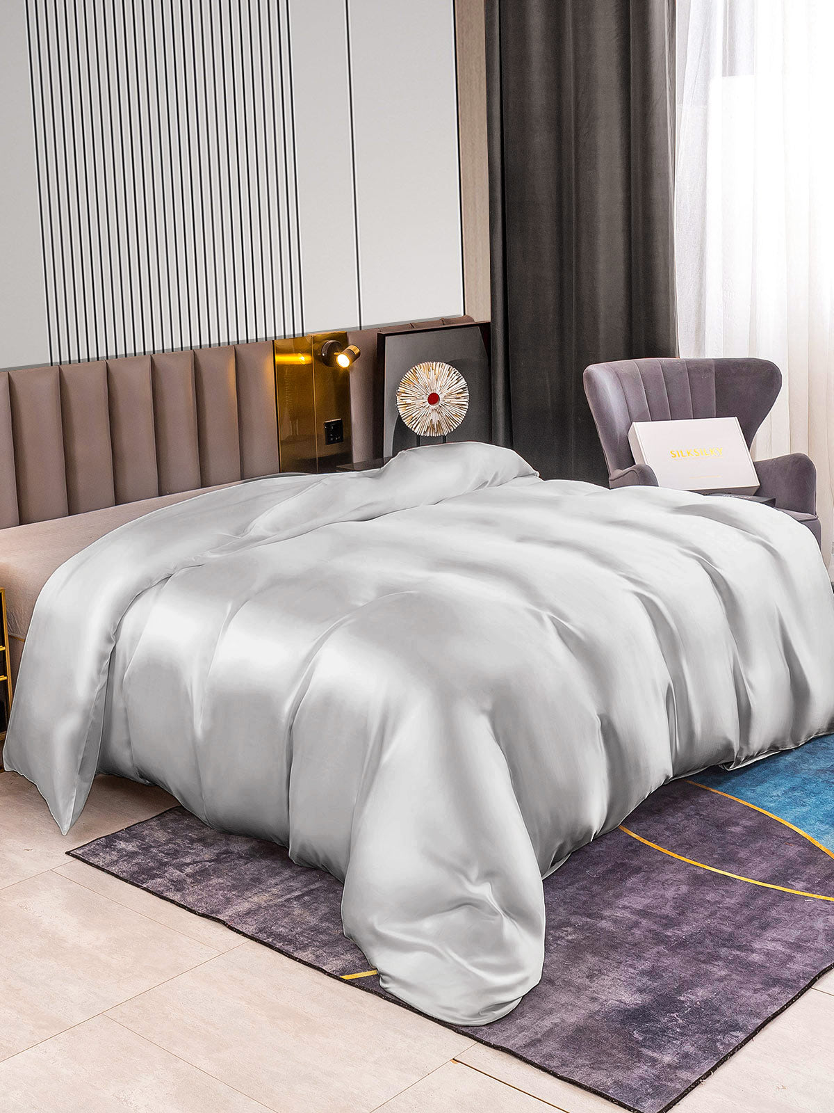 SilkSilky SA 22Momme الحرير الخالص Duvet Cover فضة 002