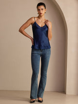 [أزرق غامق] SilkSilky-SA Spaghetti Strap V Neck كامي 007
