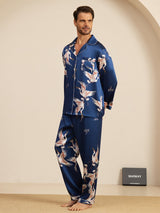 [أزرق غامق] SilkSilky-SA Long Sleeve Lapel Collar بيجامة رجالية 005