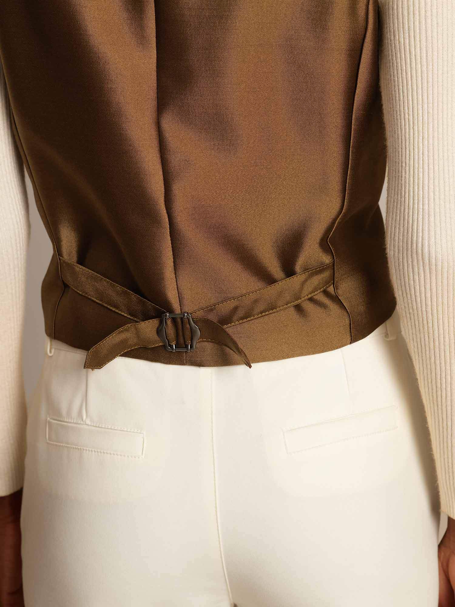 [برونزي] SilkSilky-SA 32Momme الحرير رقبة على شكل حرف V سترة نسائية 006,